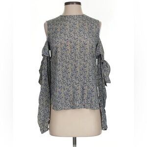 Robert Rodriguez Blue & Cream Ditsy Floral silk cutout sleeve classy Blouse sz 2